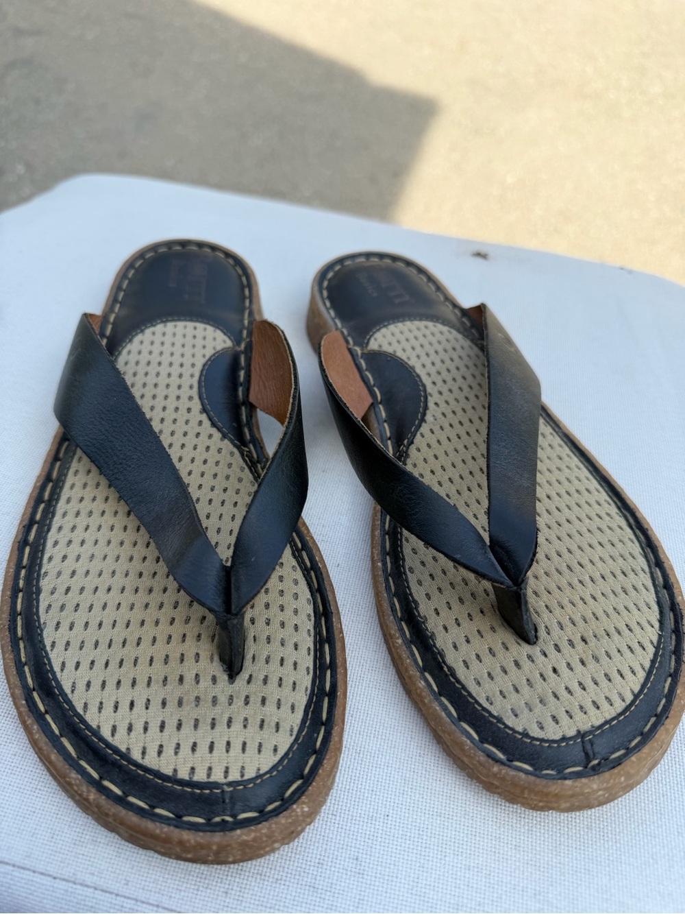 Born Black and Tan Leather-Trim Flip Flop Sandals